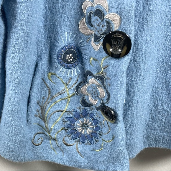 Vintage Style Embroidered Blue Snap Up Wool Jacket Women’s Coat XL - Picture 5 of 14